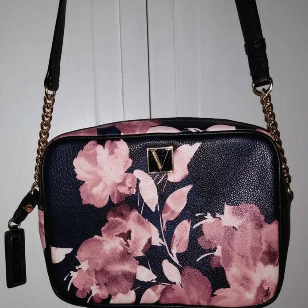Victoria's Secret Black Leather Floral Crossbody Bag - Picture 1 of 5